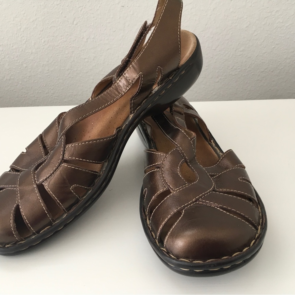 Women’s Clark’s Active Air Leather Fisherman Sandal, Metallic Brown, Size 10